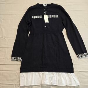 NWT Endless Blu Victoria Sweater Dress Faux Pear Details Sz L Boardroom Chic